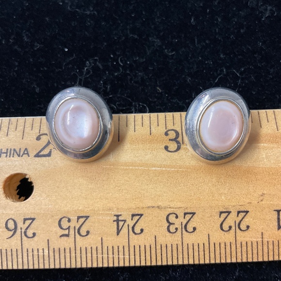Pink MOP Oval Post Earrings Sterling Silver - Picture 5 of 6